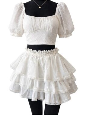 White Tiered Lace Ruffle Mini Skirt Small Cottagecore Feminine